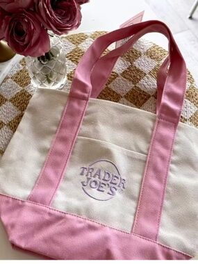 NWT Trader Joes Mini Pastel Canvas Tote Bags Pink